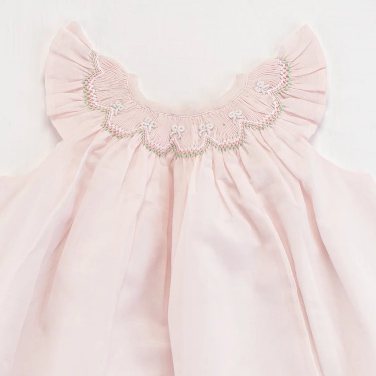 Soleilclo Pink Smocked Dress With Bloomer Baby Set