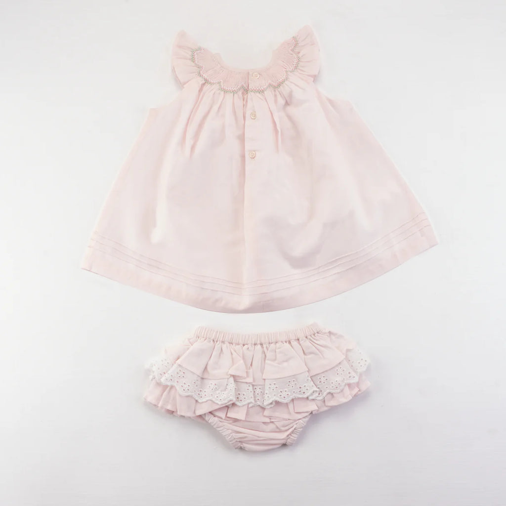 Soleilclo Pink Smocked Dress With Bloomer Baby Set