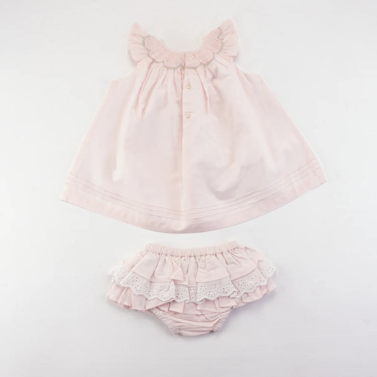 Soleilclo Pink Smocked Dress With Bloomer Baby Set