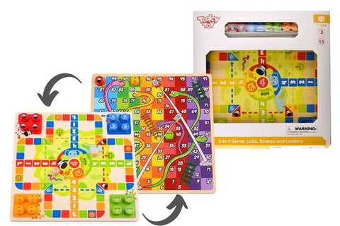 2 IN 1 WOODEN BOARD GAME - LUDO, SNAKES  AND LADDERS