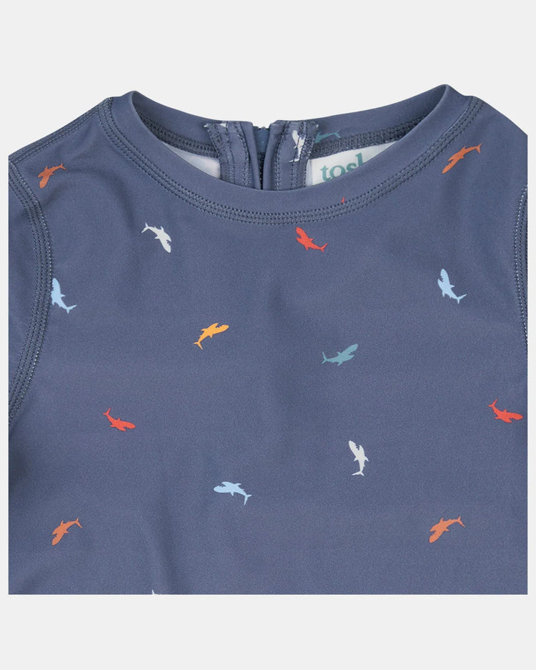 Toshi Swim Kids Rashie Long Sleeve Half Zip Classic - Big Blue