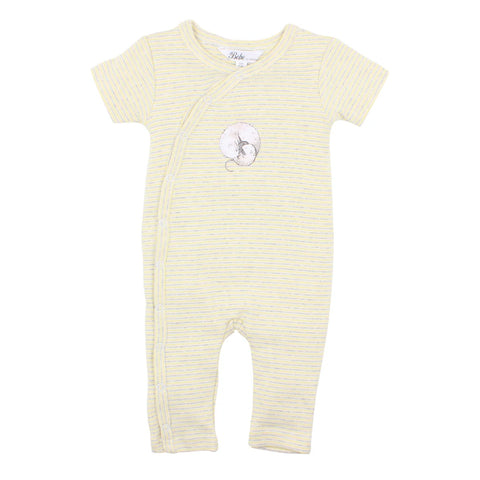 BEBE UNISEX MOCK WRAP ROMPER IN LEMON STRIPE(00000 Premature)