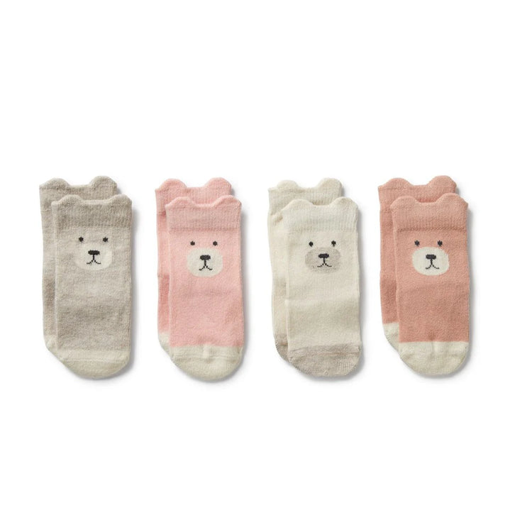 Wilson & Frenchy Organic 4 Pack Baby Socks (Butter-mik, Oat, Fainy-Pink, Peony)