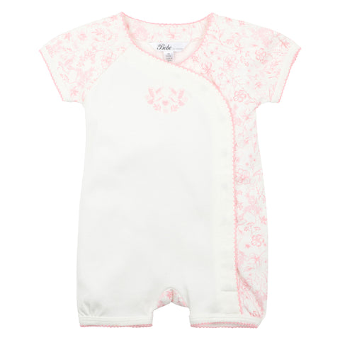 BEBE EVIE TOILE PRINT SS WRAP ROMPER