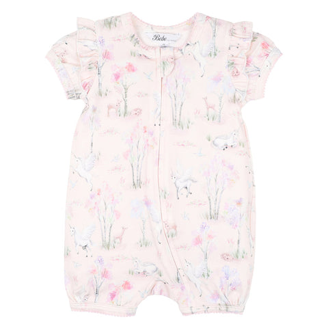 BEBE FLORENCE PRINT SS ZIP ROMPER