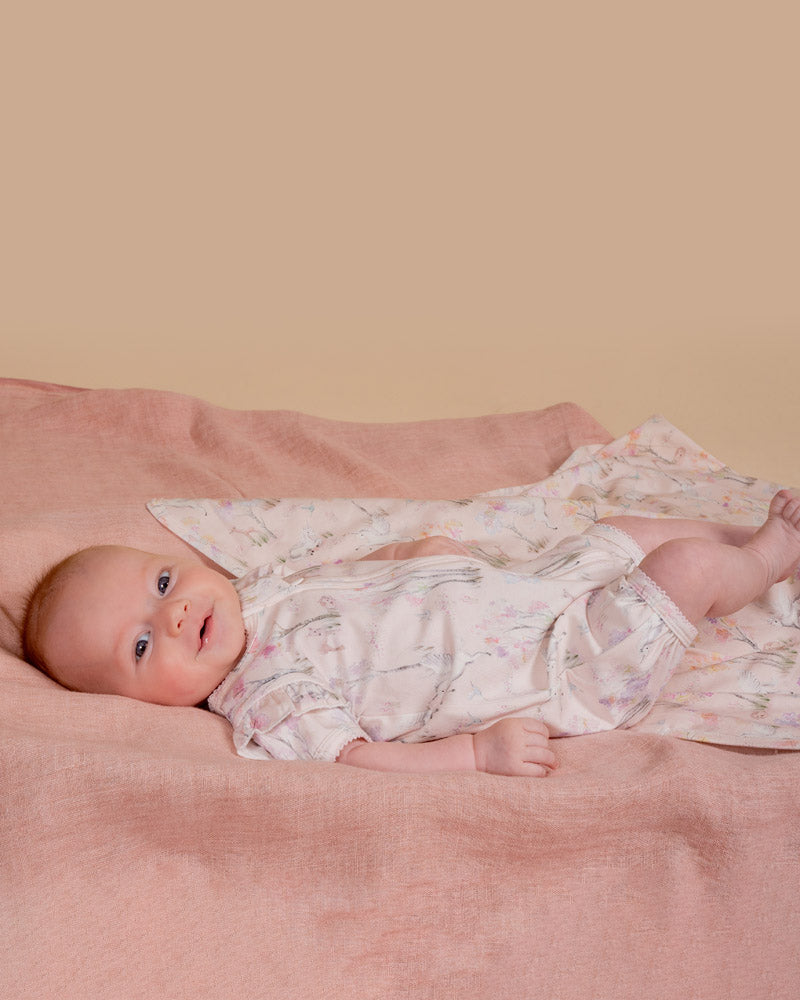 BEBE FLORENCE PRINT SS ZIP ROMPER