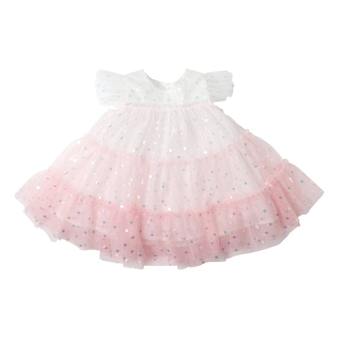 BEBE FESTIVE GRADIENT SPOT DRESS
