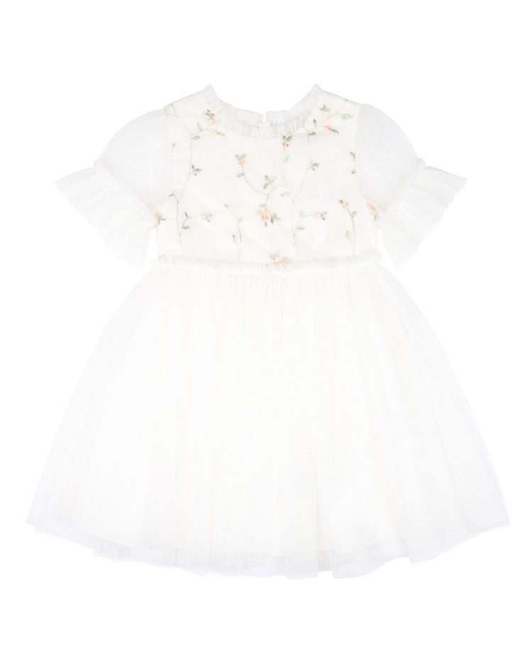 BEBE TULLE EMB FLORAL SS DRESS