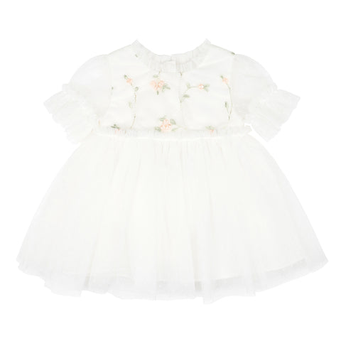 BEBE TULLE EMB FLORAL SS DRESS