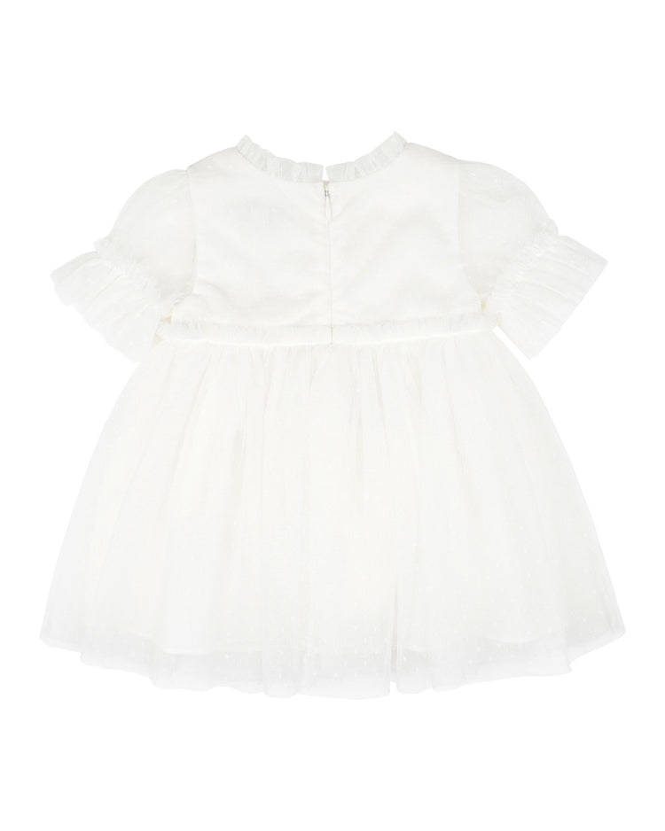 BEBE TULLE EMB FLORAL SS DRESS