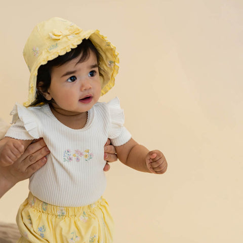 BEBE BONNIE Organic Embroidered Bodysuite and Bloomers Set With Free Rattle Special Combo