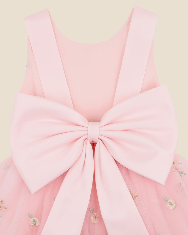 BEBE EMBROIDERED BACK BOW TULLE DRESS 3-10 YRS