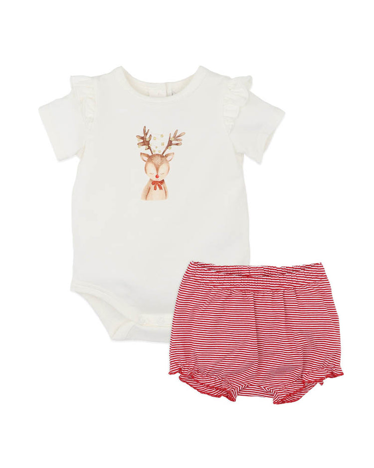 BEBE FESTIVE REINDEER BODYSUIT & SHORTS SET