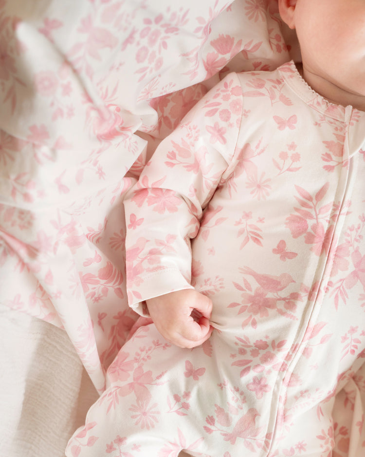 BEBE FERN BIRDS ORGANIC LS ZIPSUIT