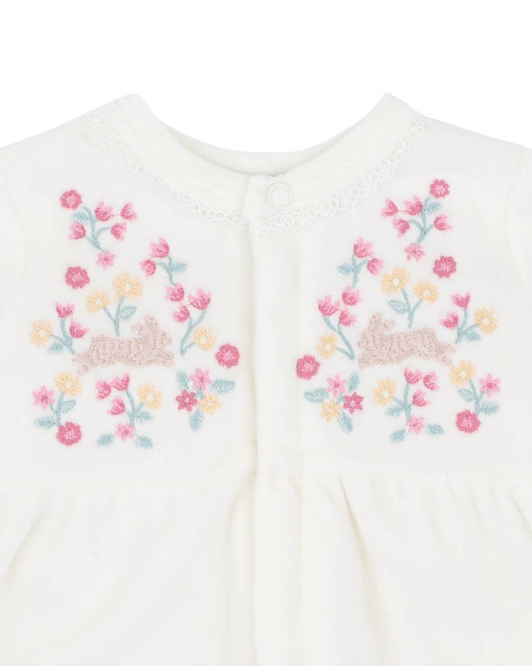 BEBE WINNIE EMB. VELOUR ZIP ONESIE