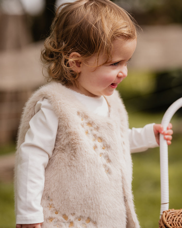 BEBE WINNIE EMB. FAUX FUR VEST