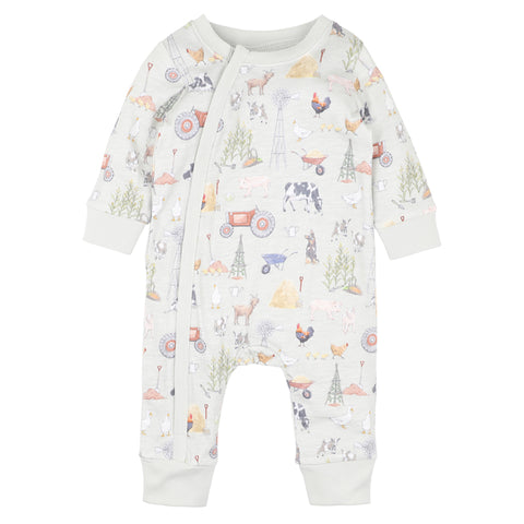 BEBE CHESTER PRINT LS ZIP ROMPER