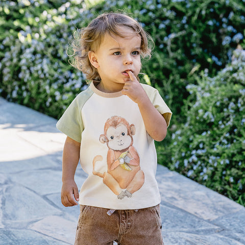 BEBE ELLIS 3D MONKEY TEE and Sand Crinkle Shorts Set With Free Monkey Ring Rattle Special Combo