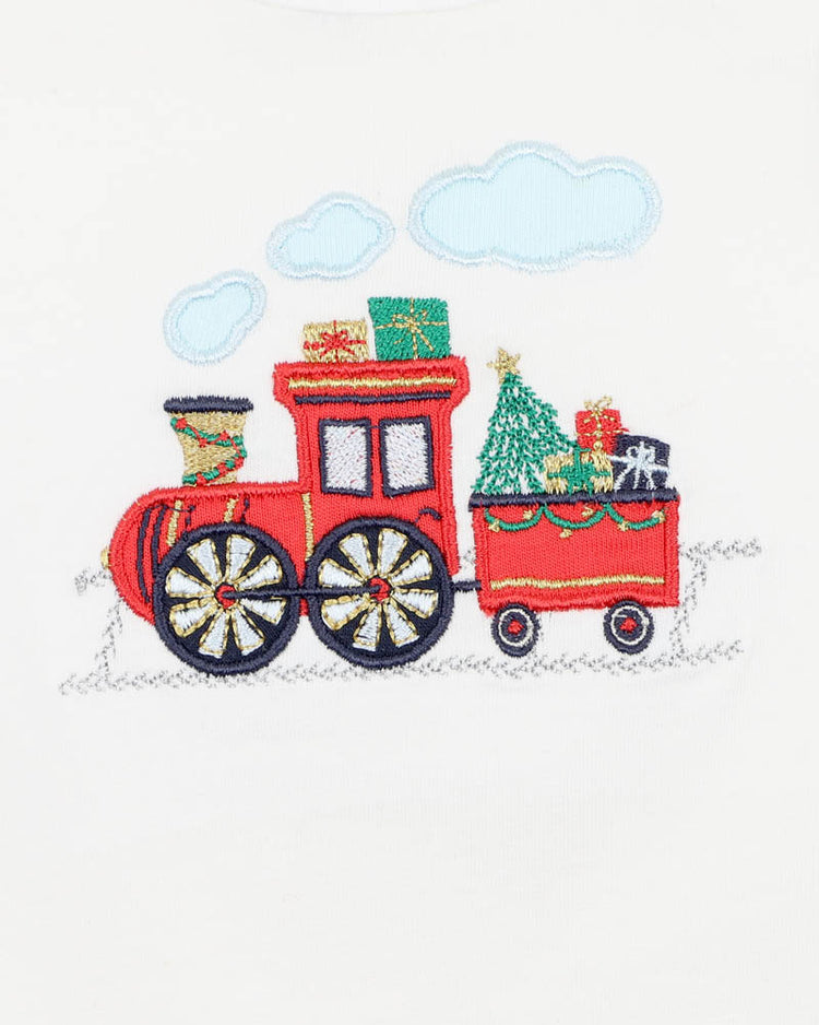 BEBE FESTIVE TRAIN SINGLETSUIT & SHORTS SET