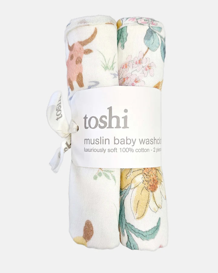 Toshi Baby Washcloth Muslin-2pcs /Waratah Dawn