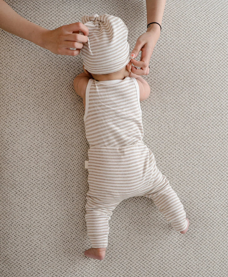 Lummi in Colour Organic Cotton Singlet Bodysuit - Oat Stripes