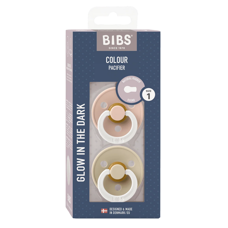 BIBS Dummies Blush/Vanilla GLOW Round, Latex (2pk)- Size1