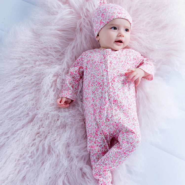 BEBE FLORAL ORGANIC LONG SLEEVE ROMPER