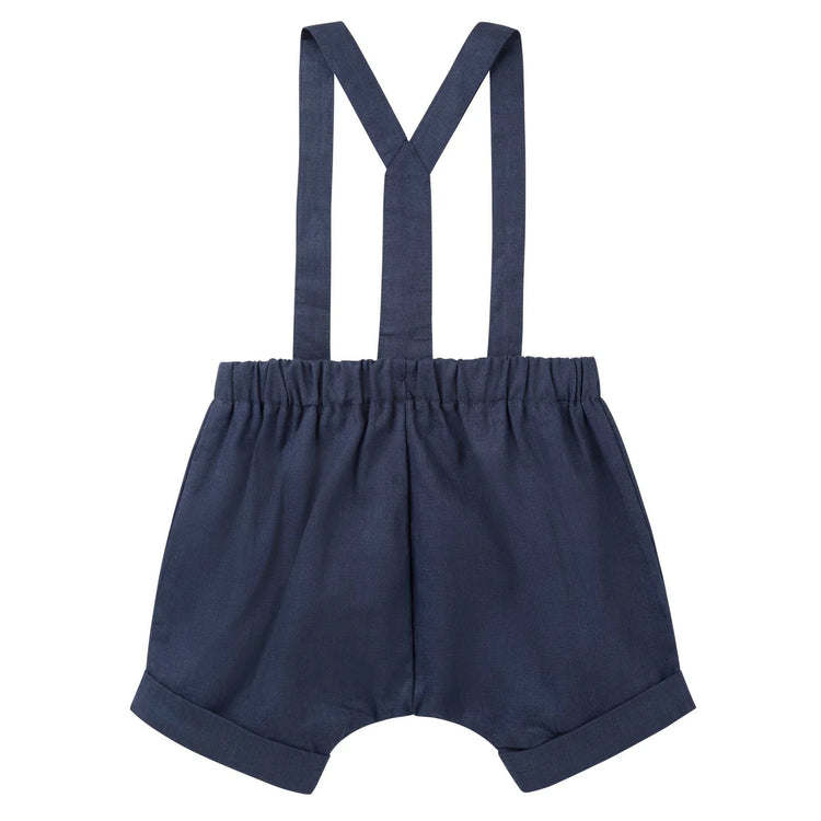 Desinger Kidz Finley Linen Suspender Shorts - Navy