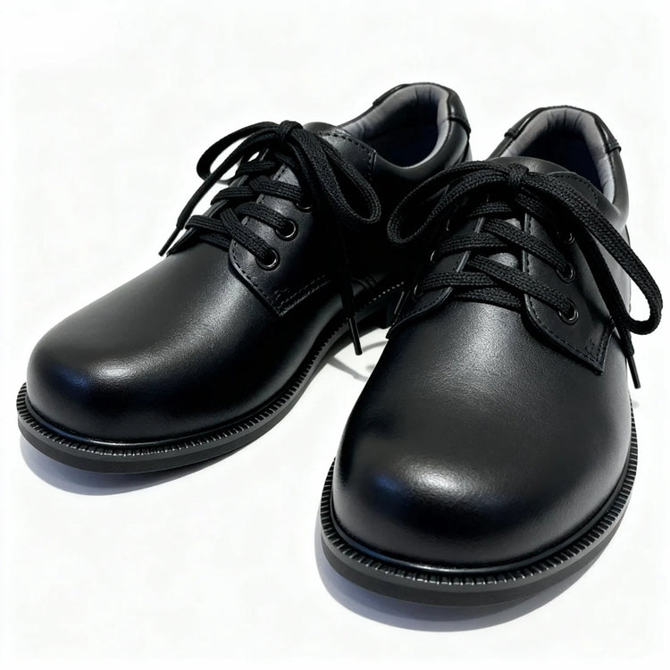 SPINGO Classic Black Leather Lace-Up School Shoes (Unisex) Premium Leather School Shoes