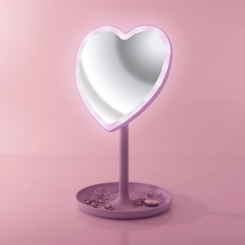 IsGift Light Up LED Heart Mirror Purple 15.3x14x26cm