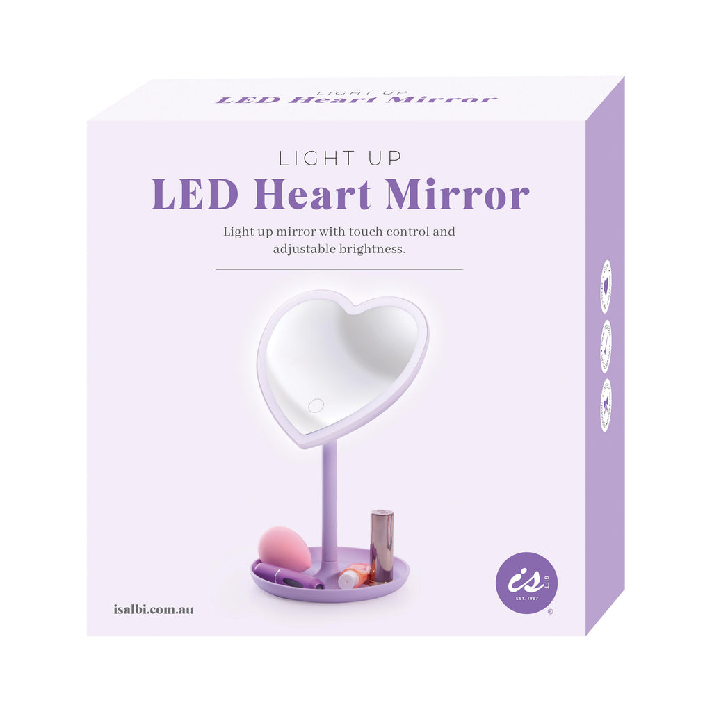 IsGift Light Up LED Heart Mirror Purple 15.3x14x26cm