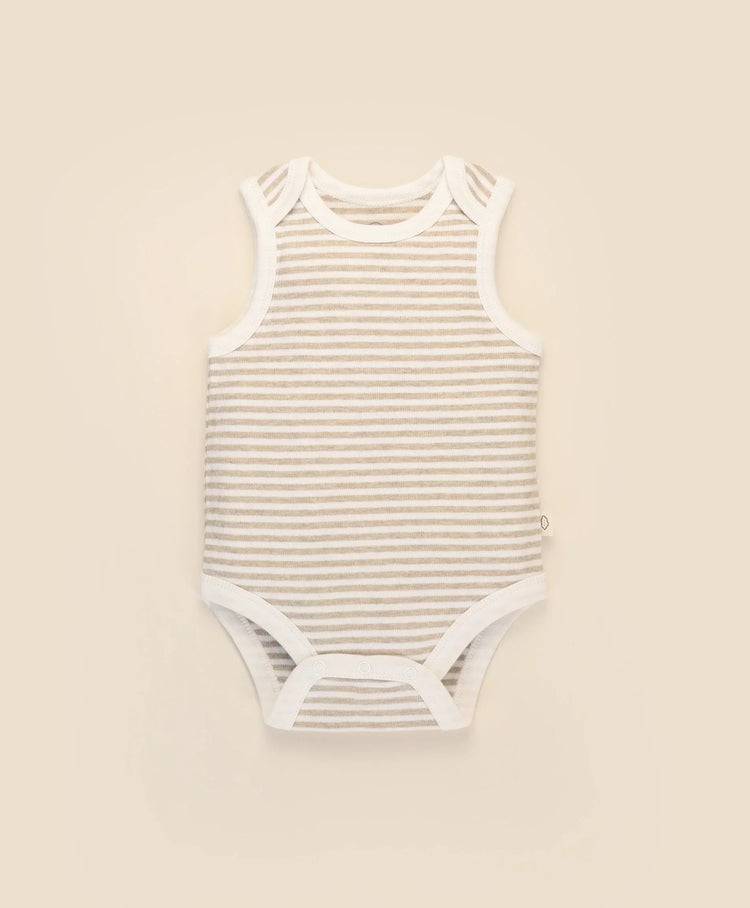 Lummi in Colour Organic Cotton Singlet Bodysuit - Oat Stripes