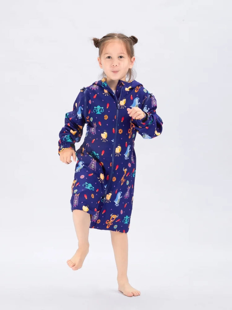 Seasnail Swim Parka For Kids- Indigo Monster