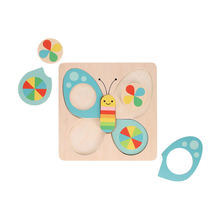 PETIT COLLAGE Chunky Wood Puzzle - Little Butterfly Multi-Coloured 20.5x2x20.5cm
