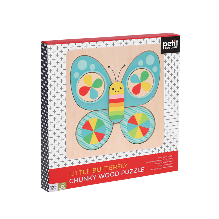 PETIT COLLAGE Chunky Wood Puzzle - Little Butterfly Multi-Coloured 20.5x2x20.5cm
