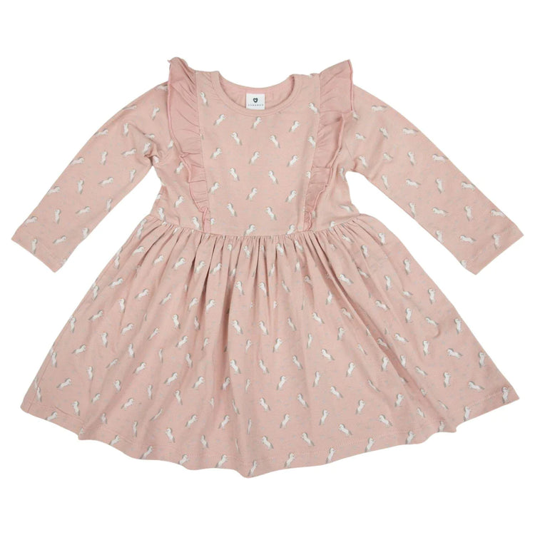 Korango Unicorn Cotton Frill Dress - Dusty Pink