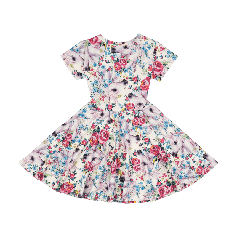 Rock Your Baby Unicorn Lullaby S/S Waisted Dress (Size 3-8)