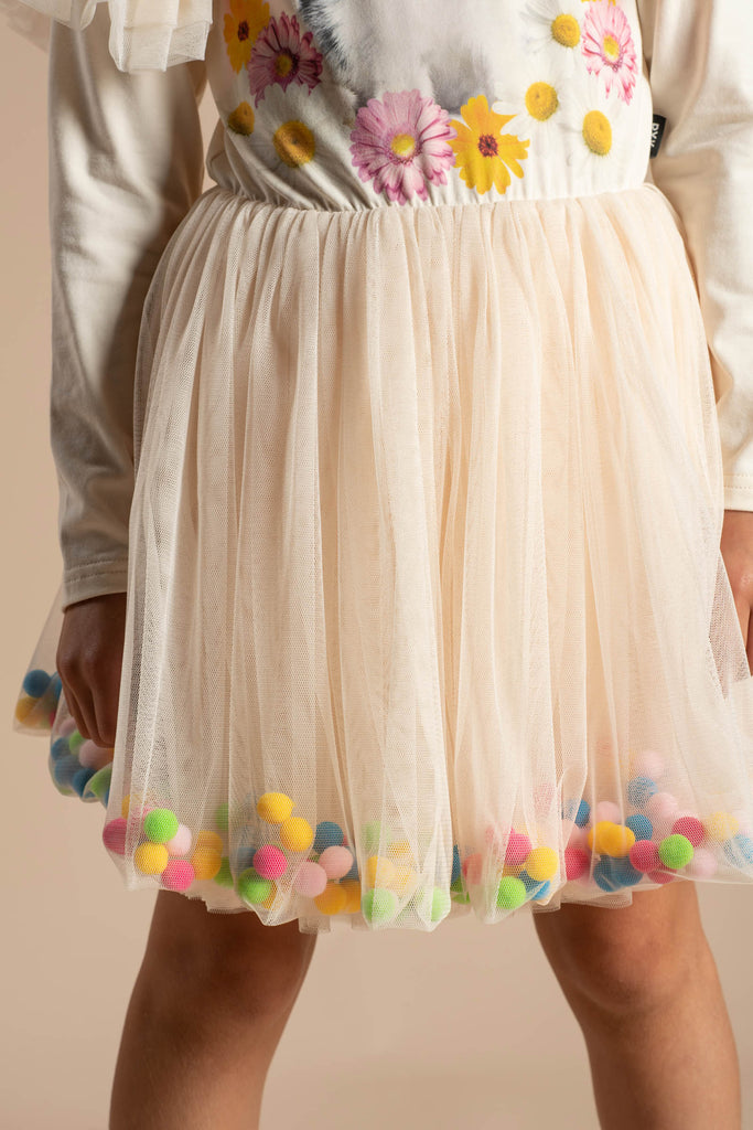 Rock Your Kid Easter Bunny Pom Pom Circus Dress - Cream (Size 2-7)