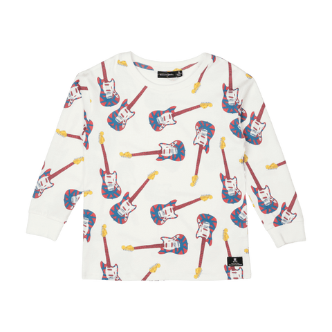 Rock Your Kid Guitar Alley L/S Boxy Fit T-Shirt - Cream (Size 2-12)