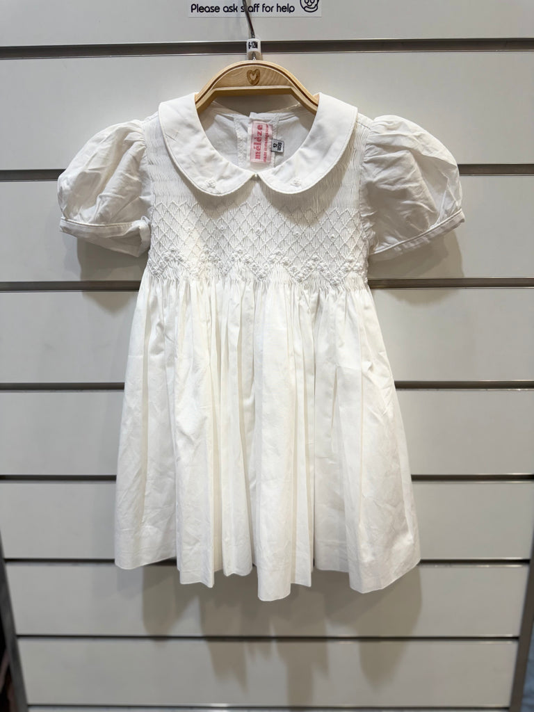 Meleze Hand Smocked Dress White Rosie 1-8Y W