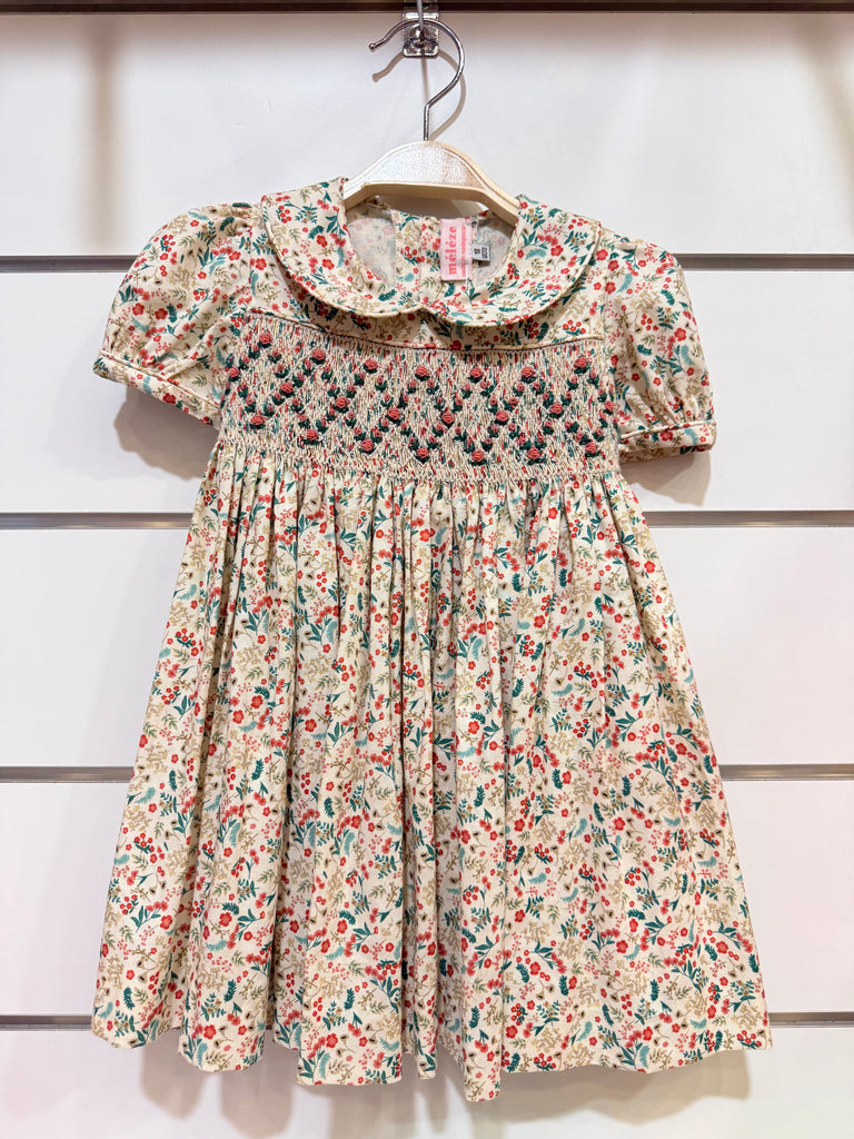 Meleze Hand Smocked Dress Short Sleeves Meadow Rose 6M-8Y