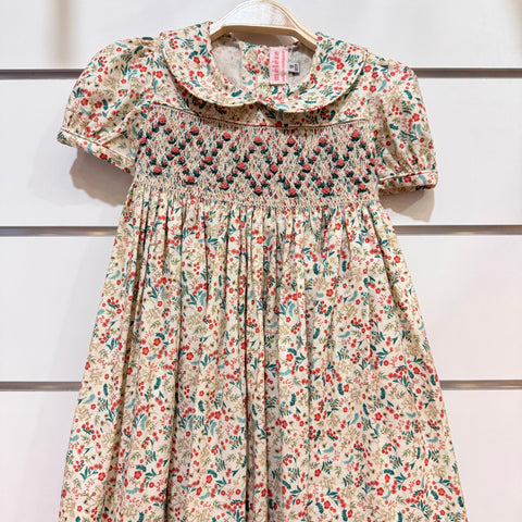 Meleze Hand Smocked Dress Short Sleeves Meadow Rose 6M-8Y