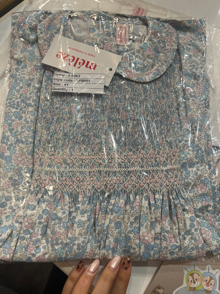 Meleze Hand Smocked Dress Short Sleeves Bluebell Whisper With Collar 6M-8Y