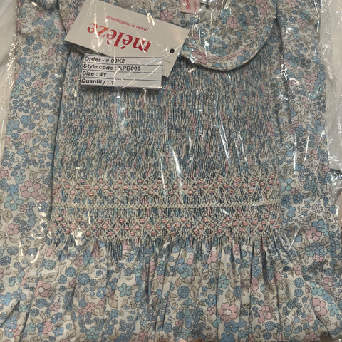Meleze Hand Smocked Dress Short Sleeves Bluebell Whisper 6M-8Y