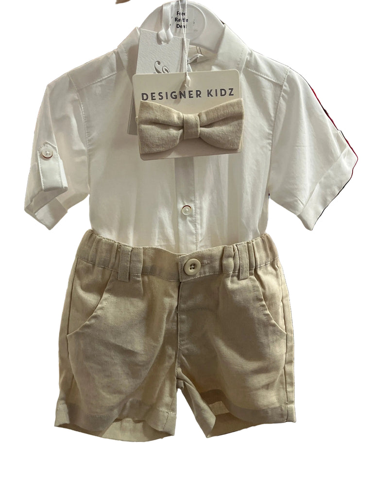 BEBE HARRY SHIRT BODYSUIT and Toby Linen Shorts + Finley Linen Bow Tie With Free TOY Special Combo Set