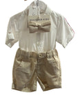 BEBE HARRY SHIRT BODYSUIT and Toby Linen Shorts + Finley Linen Bow Tie With Free TOY Special Combo Set
