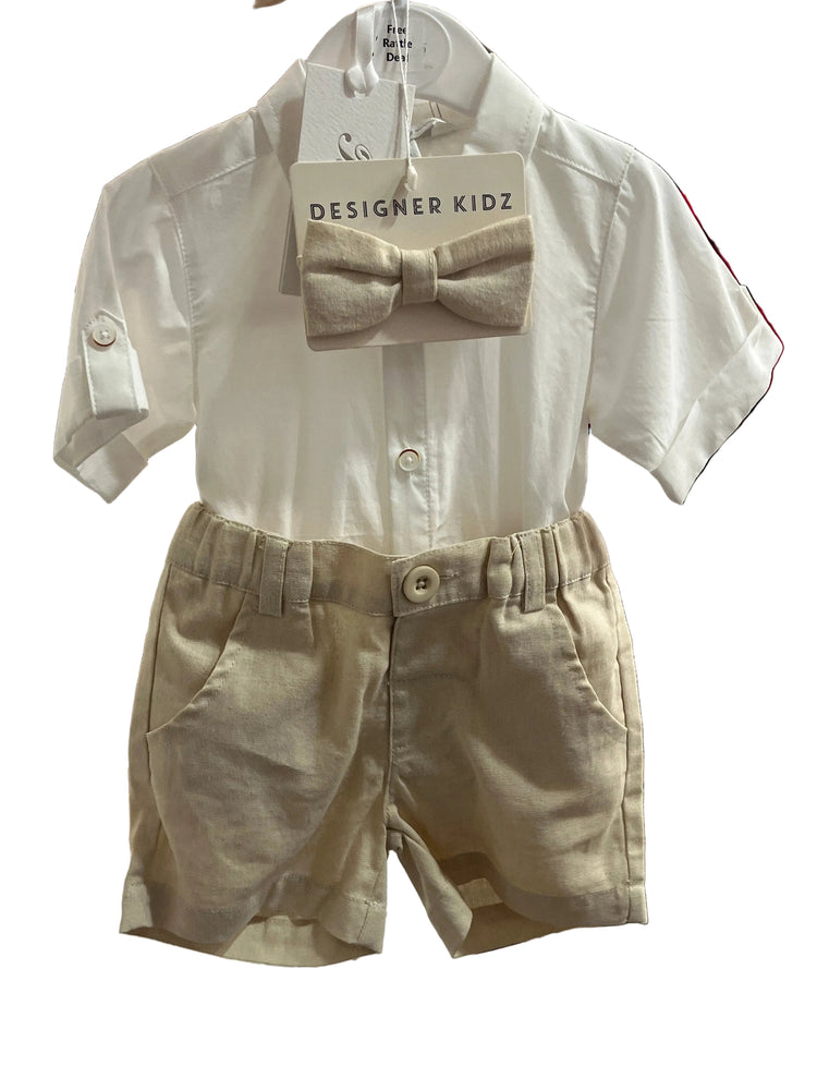 BEBE HARRY SHIRT BODYSUIT and Toby Linen Shorts + Finley Linen Bow Tie With Free TOY Special Combo Set