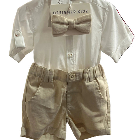 BEBE HARRY SHIRT BODYSUIT and Toby Linen Shorts + Finley Linen Bow Tie With Free TOY Special Combo Set