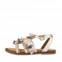 WHITE SANDALS WITH PINK AND GREY POMPONS FOR GIRLS