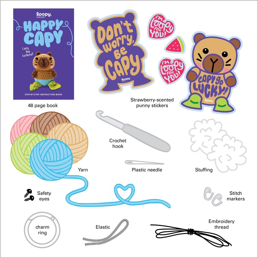 Happy Capy Loopy Crochet Book & Kit